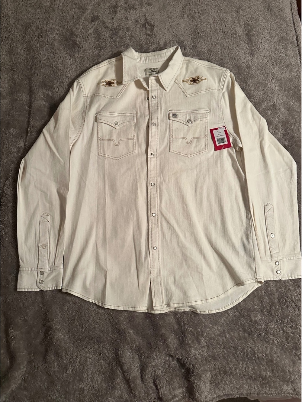 Kimes Ranch Durango Denim Button Down Men's XL NWT Natural White Pearl Snap